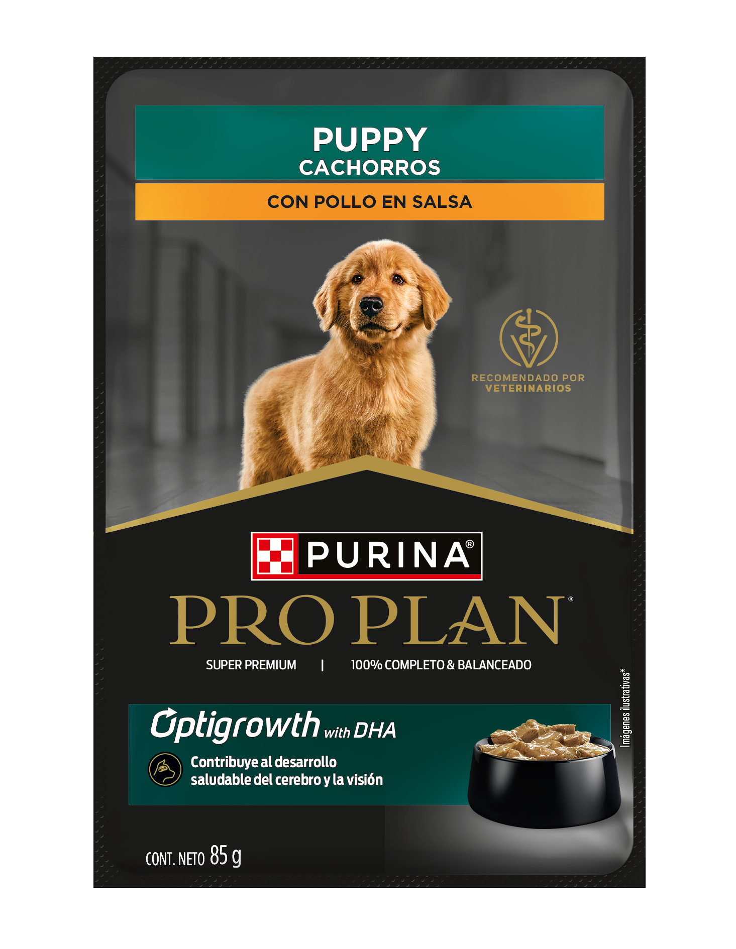 Comida húmeda para cachorros sabor pollo Pro Plan Puppy en sobre para perros, presentación de 85 g.
