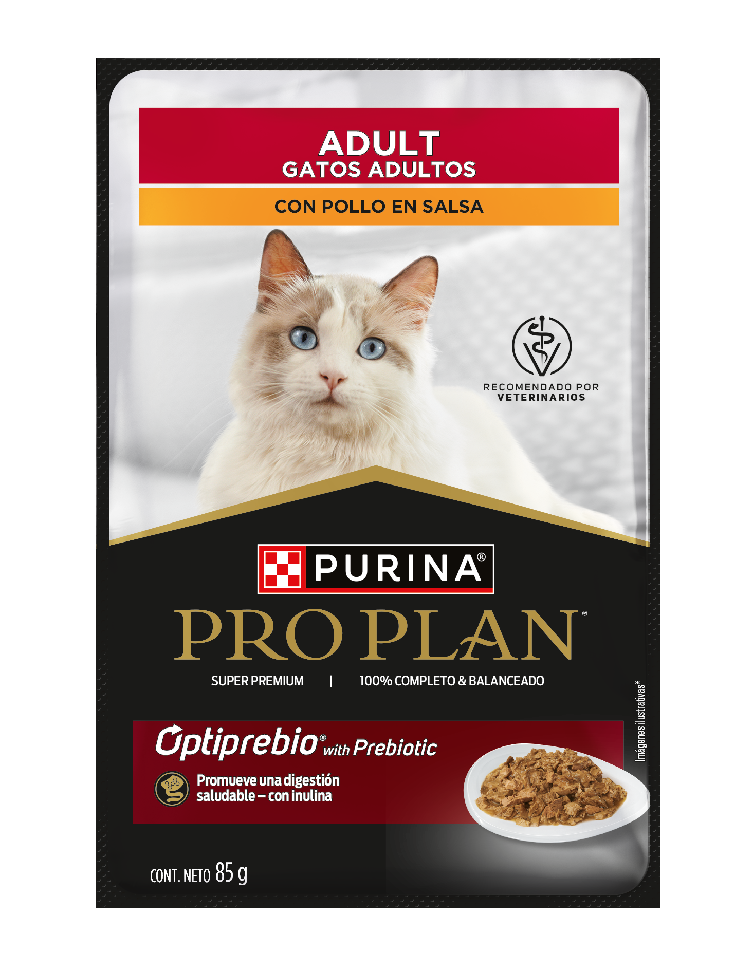Comida húmeda para gatos sabor pollo Pro Plan Adult en sobre para gatos, presentación de 85 g.