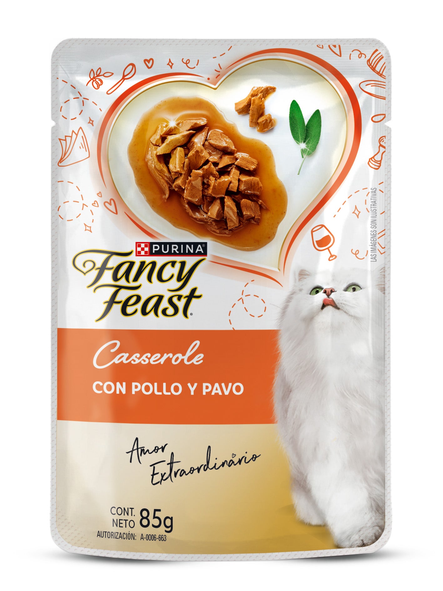 Sobre de alimento húmedo para gatos Purina Fancy Feast Casserole sabor pollo y pavo de 85 g