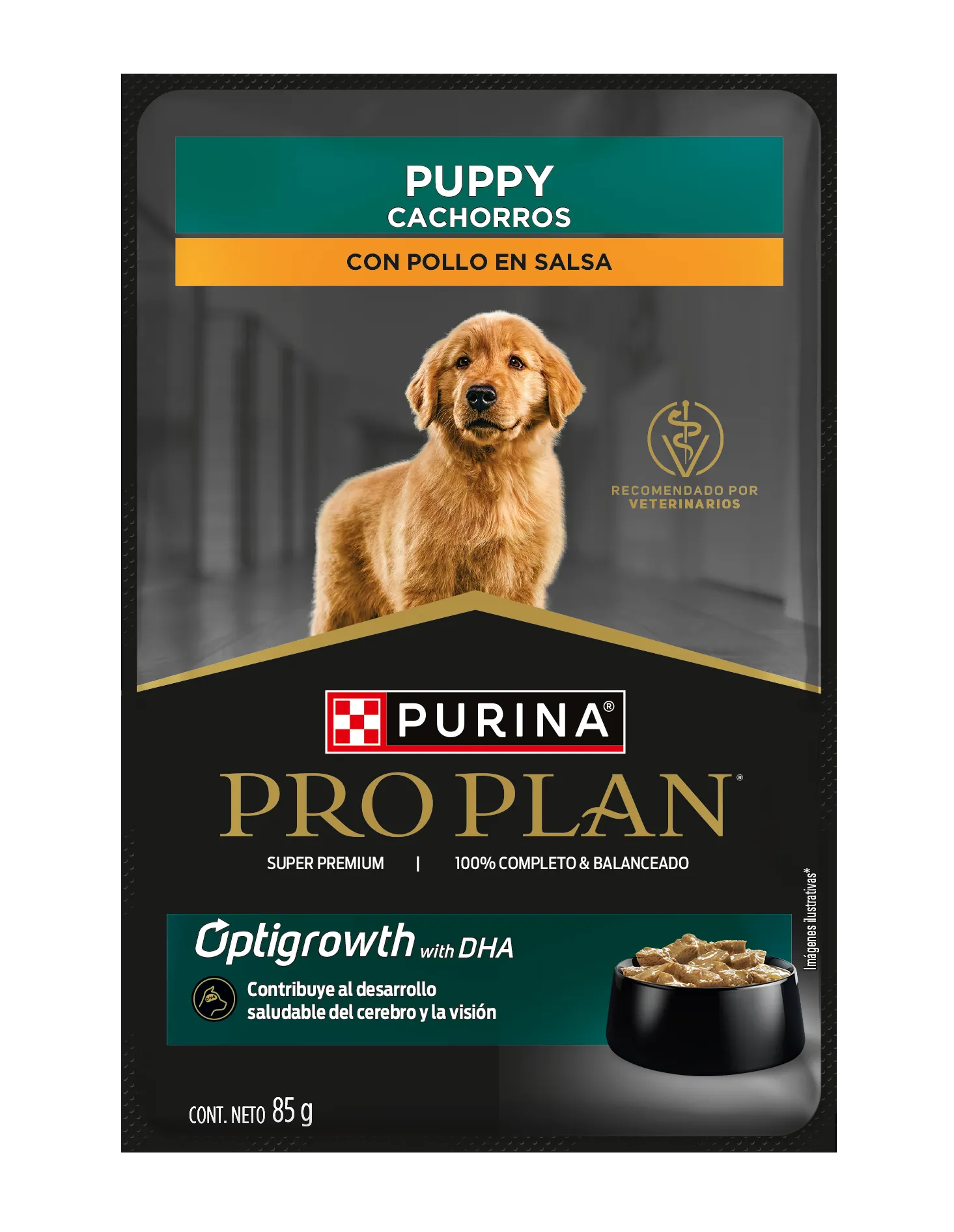 Comida húmeda para cachorros sabor pollo Pro Plan Puppy en sobre para perros, presentación de 85 g.
