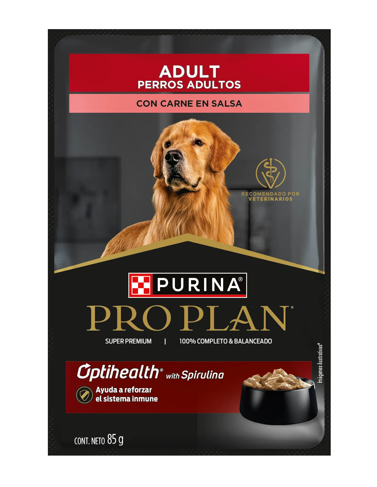 Comida húmeda para perros sabor carne Pro Plan Adult en sobre para perros, presentación de 85 g.