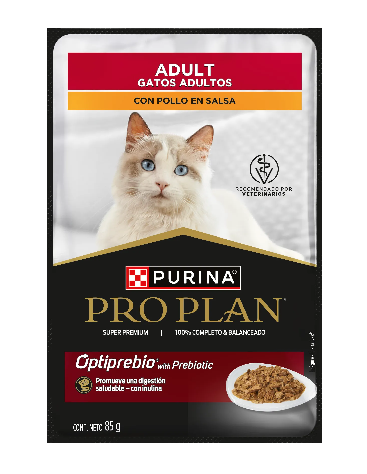 Comida húmeda para gatos sabor pollo Pro Plan Adult en sobre para gatos, presentación de 85 g.