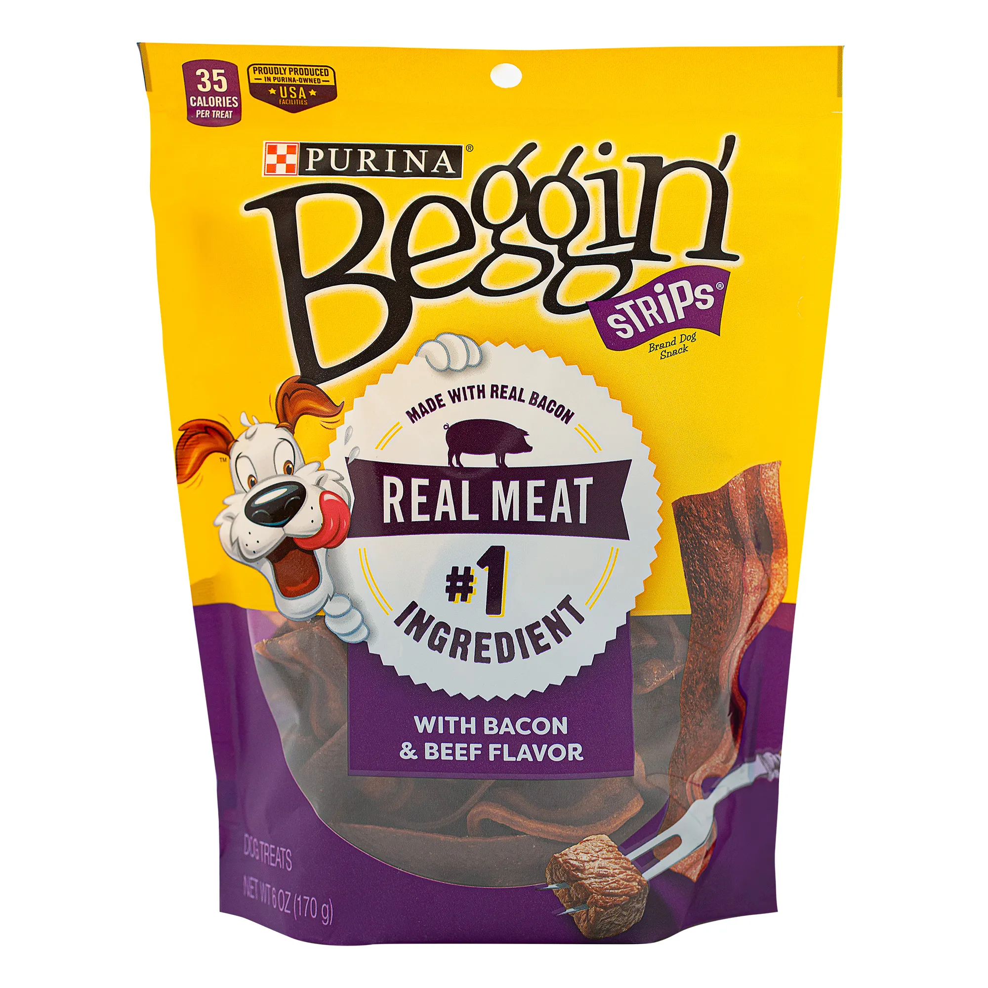Tiras de tocineta  carne para perros Beggin' Strips Bacon de Purina, snacks para perros con carne real