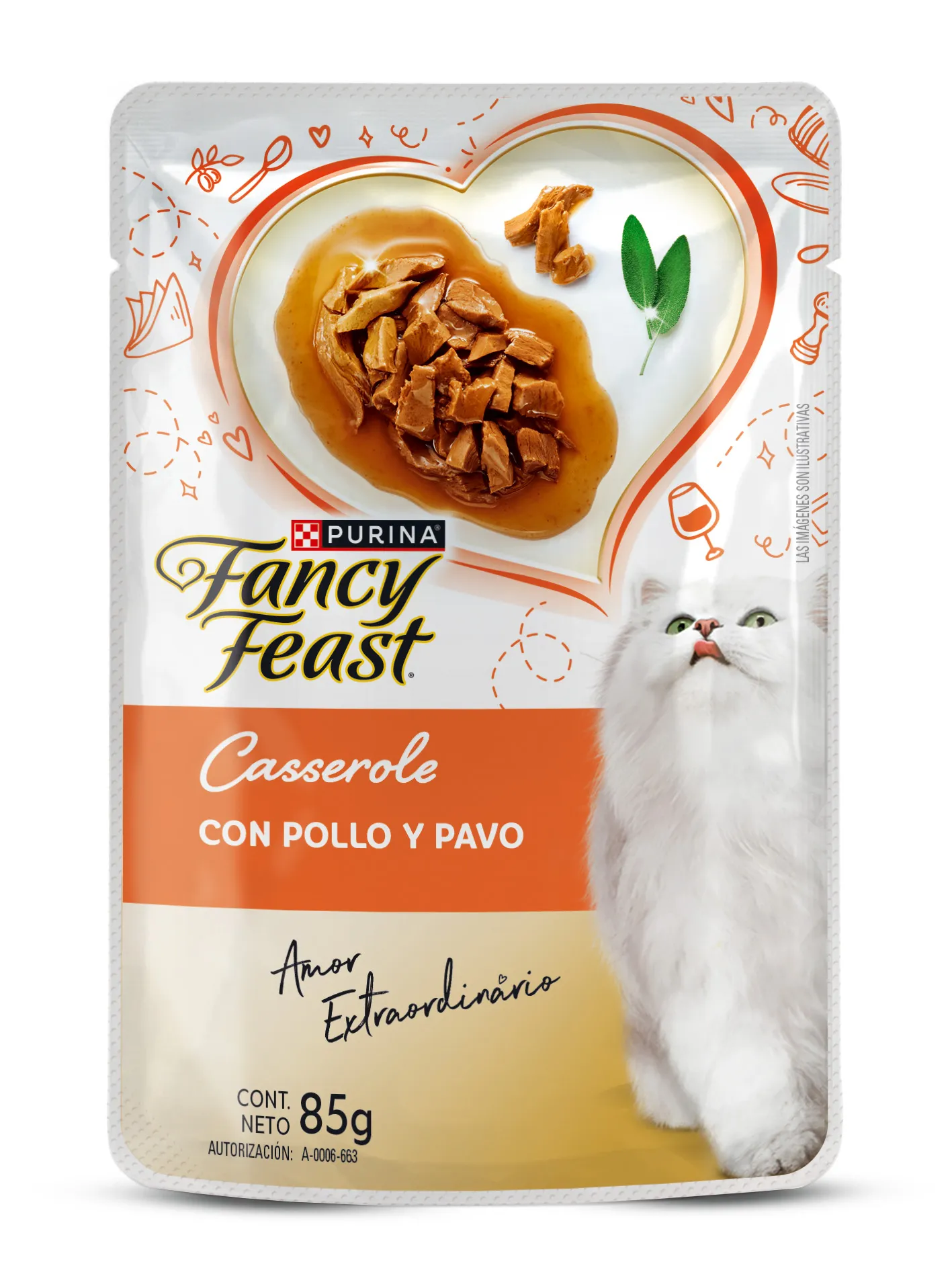 Sobre de alimento húmedo para gatos Purina Fancy Feast Casserole sabor pollo y pavo de 85 g