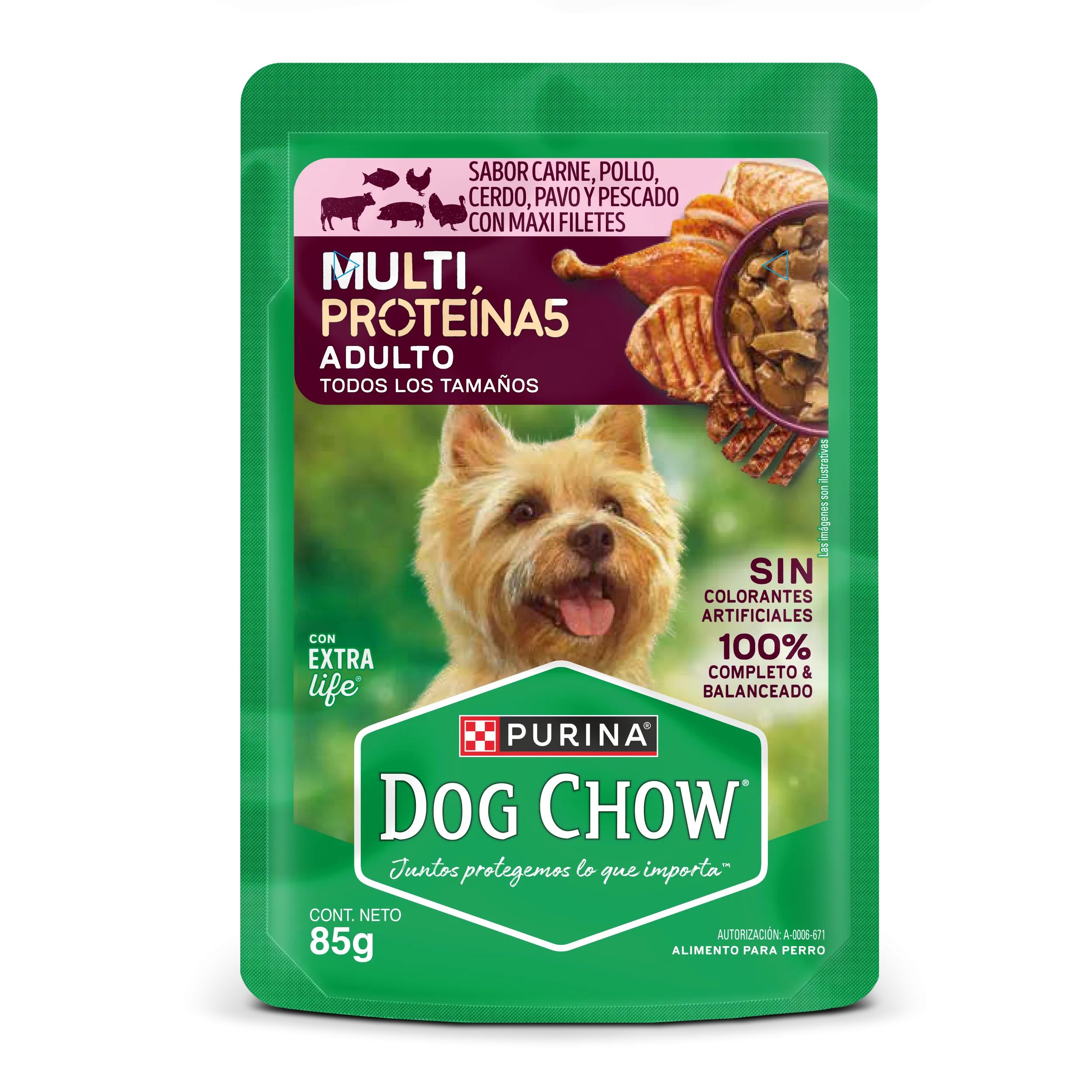 Sabrosobre Dog Chow Multi Proteínas adulto sabor carne, cerdo, pollo, pavo y pescado con ExtraLife.