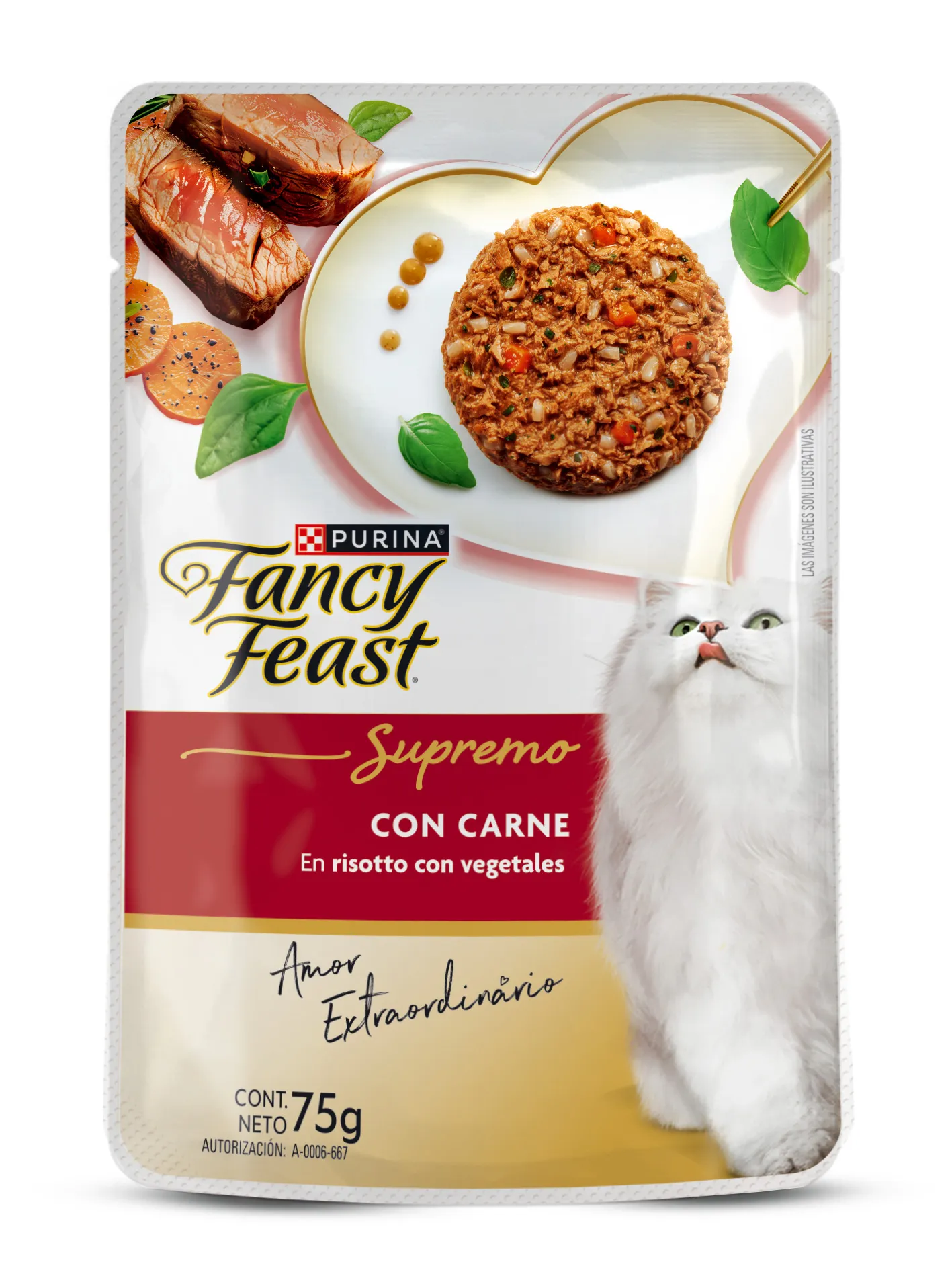 Sobre de alimento húmedo para gatos Fancy Feast Supremo con Carne en risotto de vegetales de 75 g